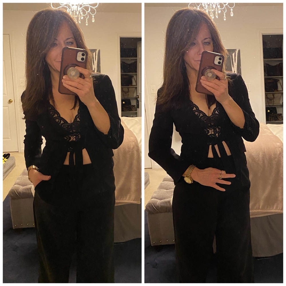 BCBGMaxAzria Black Blazer Cropped Self Tie Jacket XS